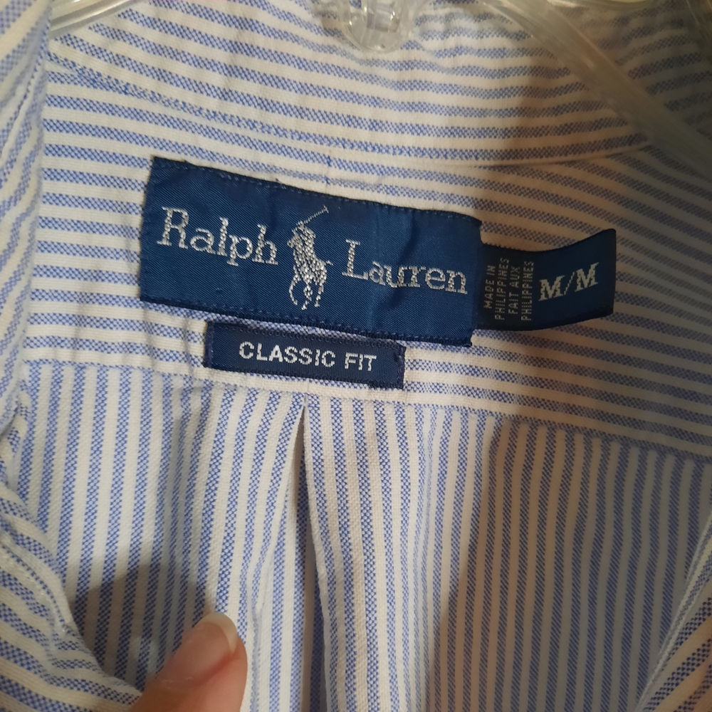 Men's Ralph Lauren Button Down Blue Striped Short Sleeve Shirt - Picture 2 of 4